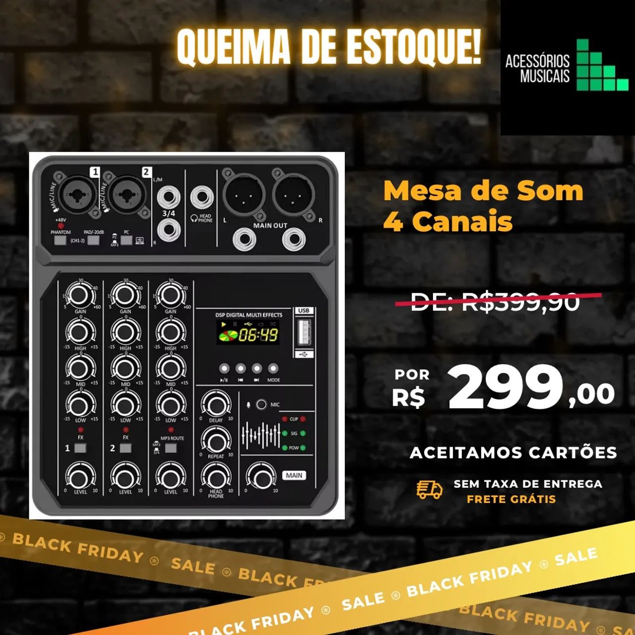 Mesa de Som 4 Canais Com Bluetooth e Pen Drive, Tem Efeitos, Modo Interface de Gravação. - Foto 2