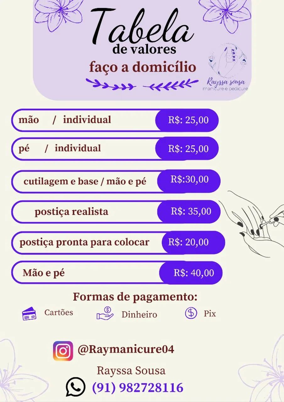 Serviço de manicure e pedicure 