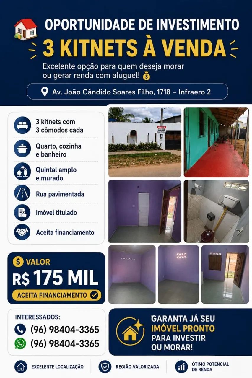 Vendo vila de  kit net (3 cômodos), Bairro infraero 2