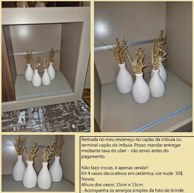 4 vasos em cerâmica nude novos