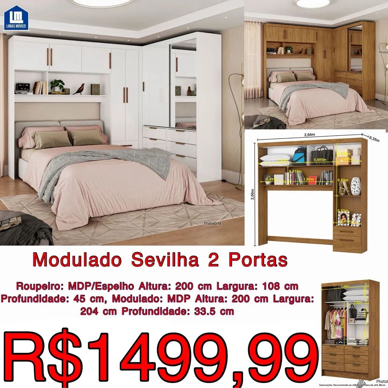 MODULADO SERVILHA 2 PORTAS 1 COM ESPELHO 