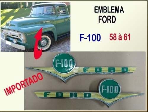 Emblema Da Ford F-100 1958 À 1961 Lateral Capô Importado Par