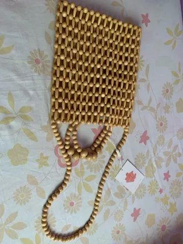 Bolsa artesanal de madeira, importada, feminina, nova - Foto 3