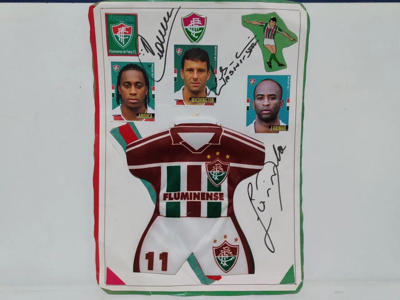 Mini Uniforme Fluminense Autografada por Washington, Fabinho e Arouca - Foto 2