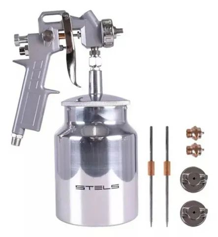Pistol Pulverizador de Tinta Pintura - Tanque Baixo 1 Litro + 3 Bicos - Pronta Entrega
