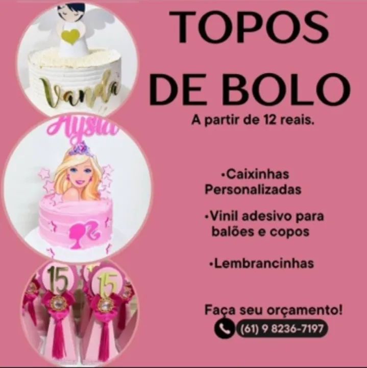 Topos de bolo e personalizados 