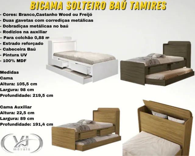 Bicama solteiro com bau tamires 