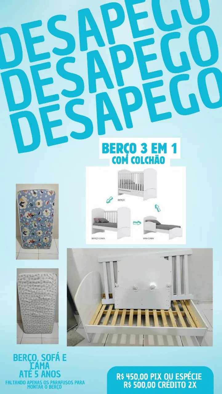 Berço 3 em 1 com colchão