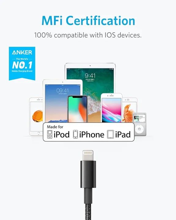 Anker Cabo USB A para Lightning (1m) cabo USB para Lightning de nylon certificado MFi  - Foto 2
