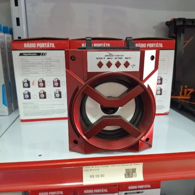 Caixa de Som Bluetooth 10W Recarregável com Rádio