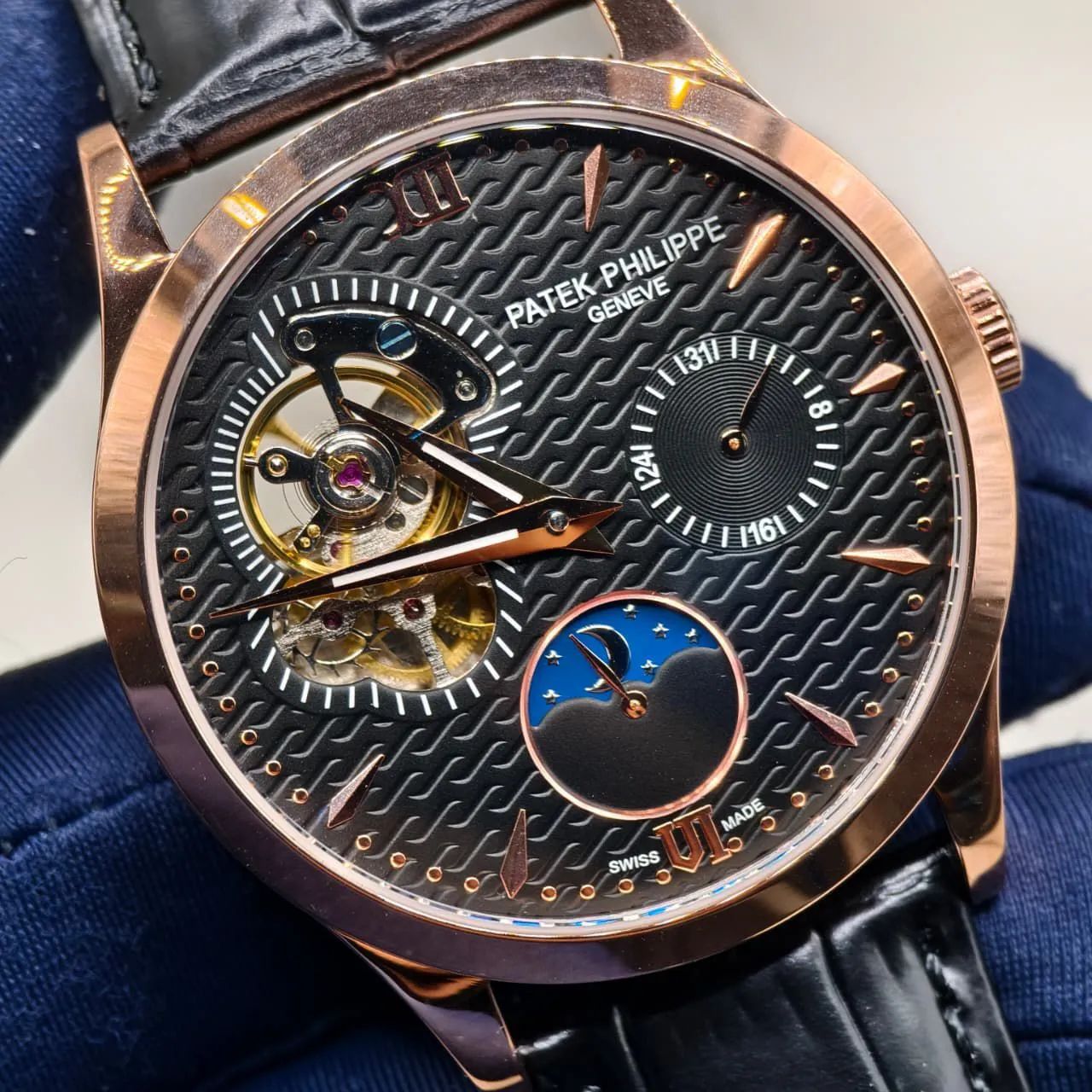 Relógio Estilo Patek em Aço Inoxidável e Couro - Foto 4