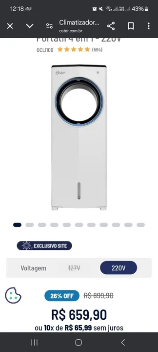 Climatizador Portátil 4 em 1 Oster - 110w