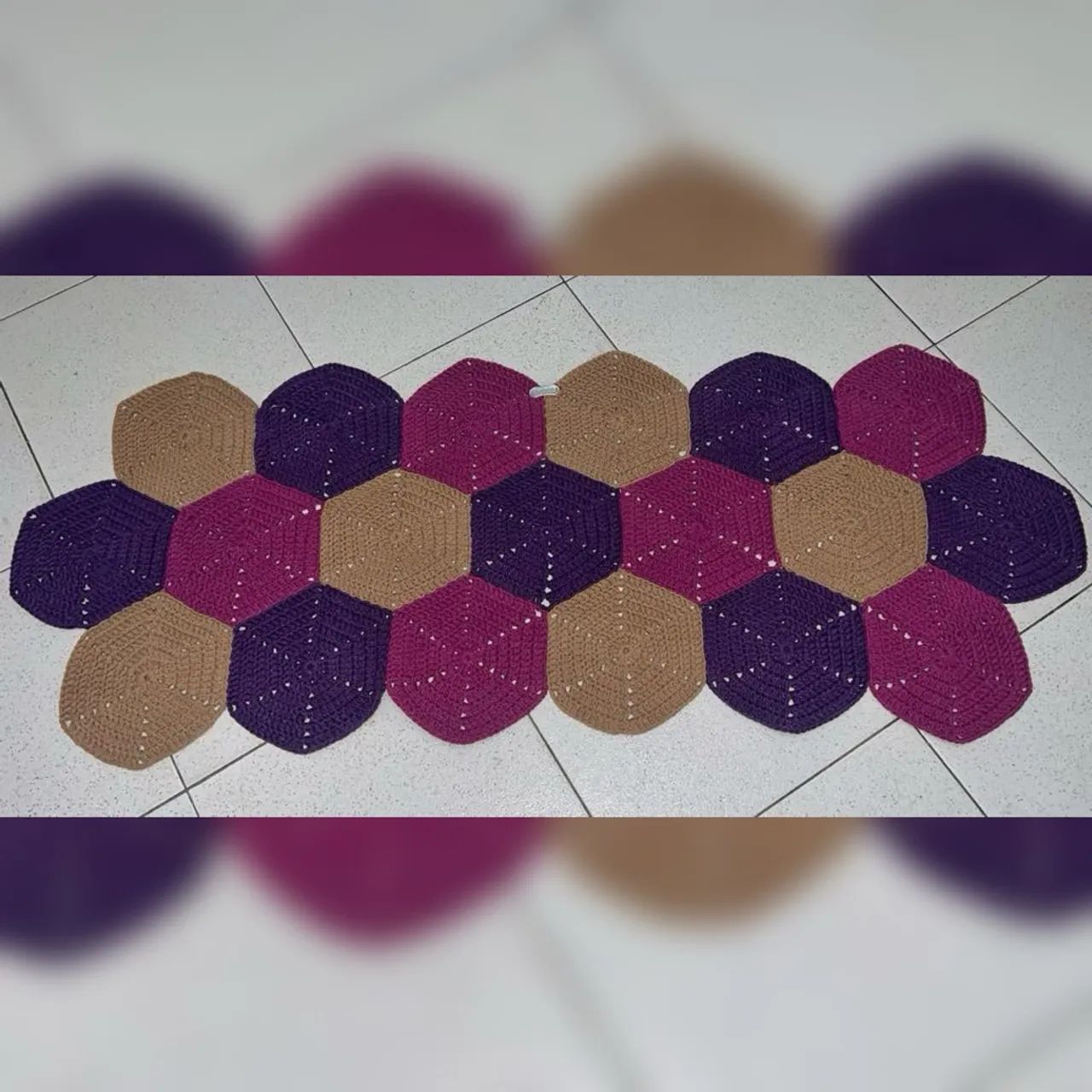Tapete de Crochê Hexagonal Artesanal
