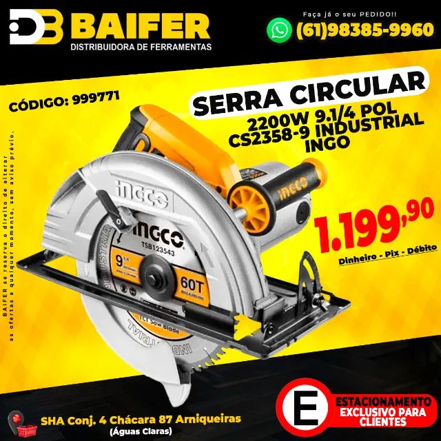 Serra Circular 2200w 9.1/4 Pol CS2358-9 Industrial Ingo