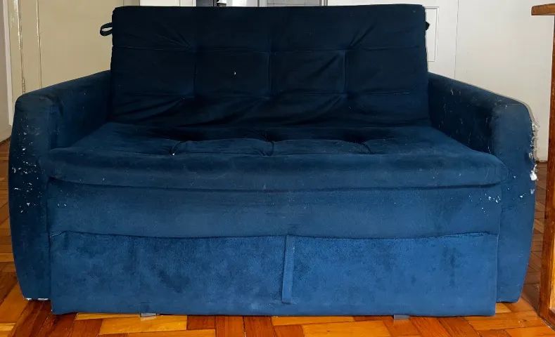 2-Seat Blue Suede Sofa Bed446558838446499840