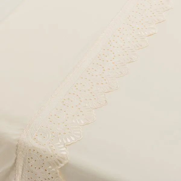 Jogo de Cama Provence Casal Bordado Inglês 4 Peças Têxtil Arte Creme - Foto 3