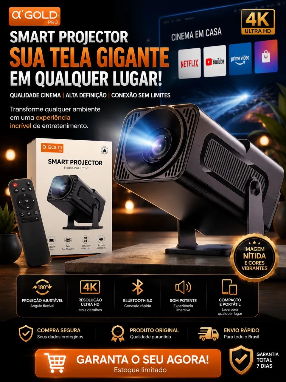 Projetor Portátil HD Cinema