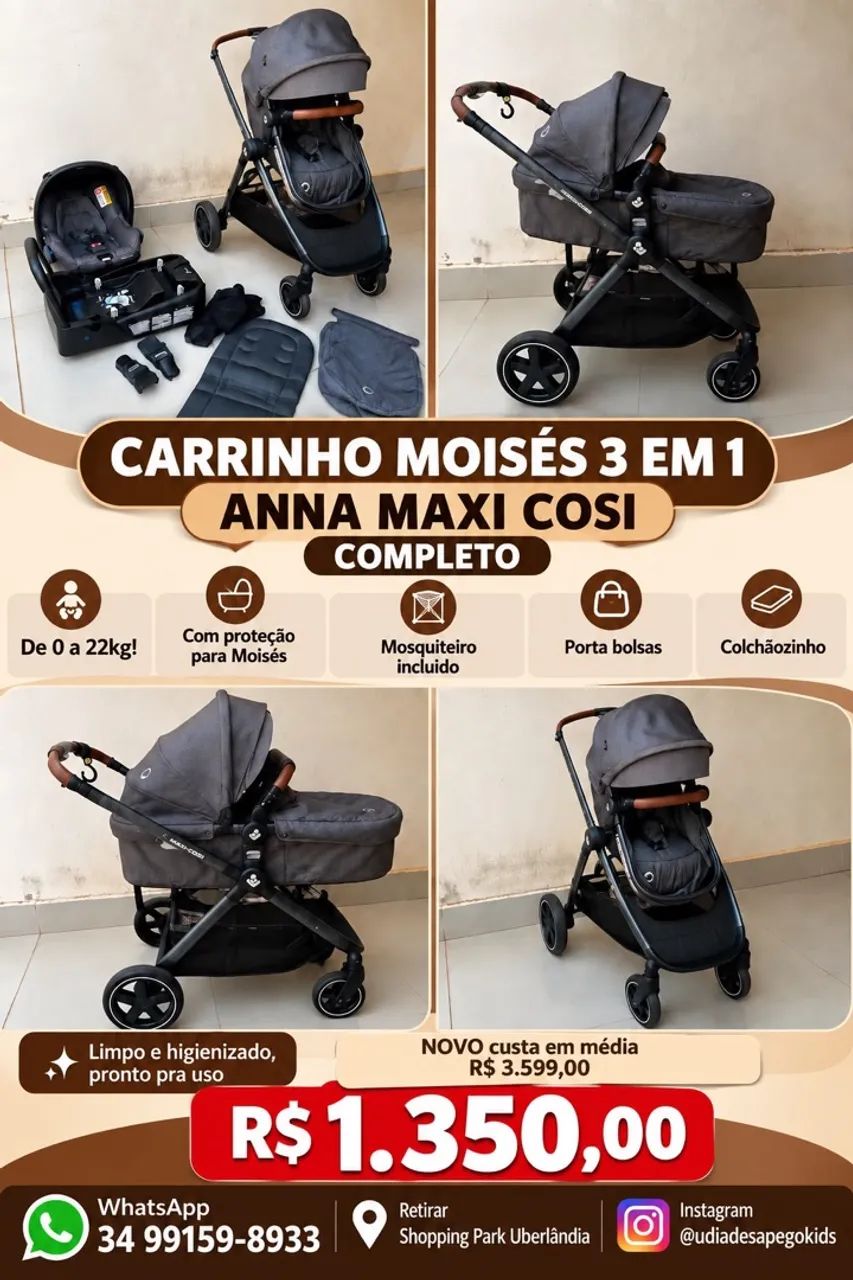 Kit 3 em 1 Carrinho Anna Maxi Cosi Completo 