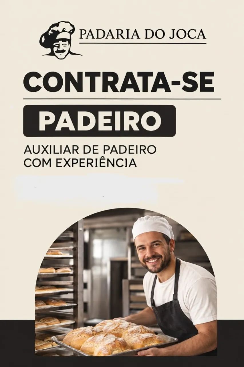 vaga para auxiliar de padeiro e padeiro 