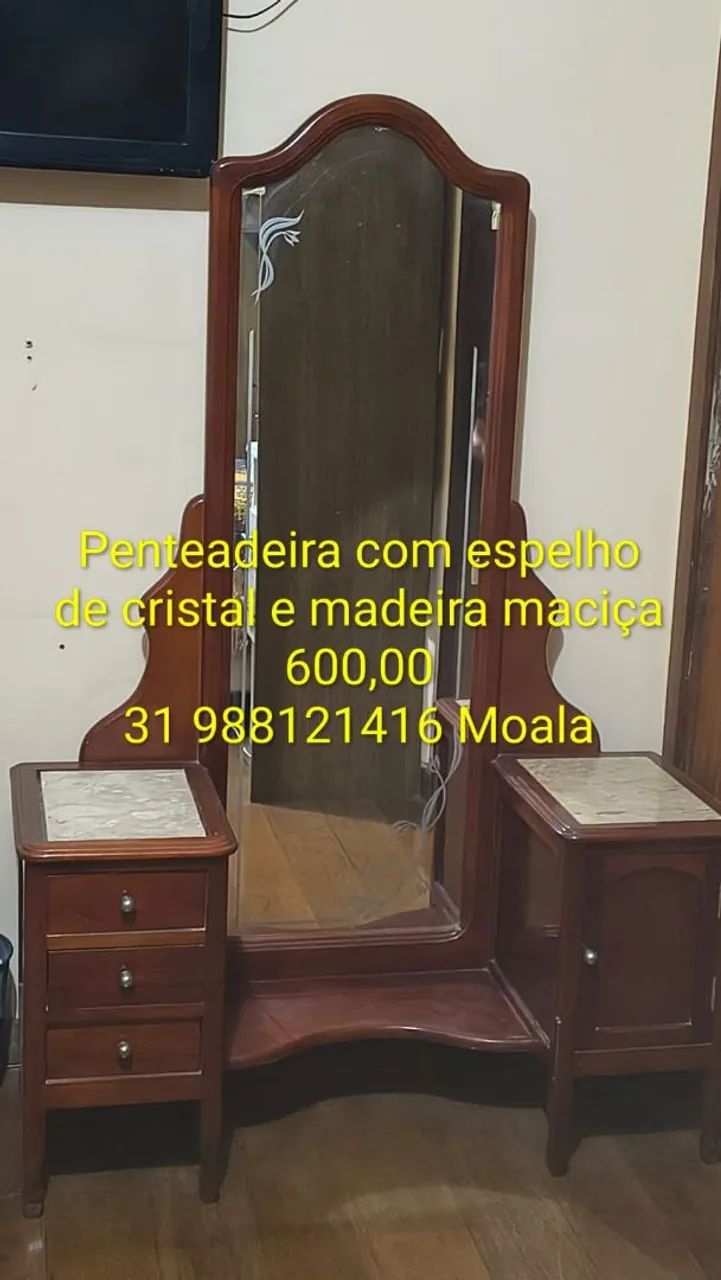 Penteadeira ,espelho cristal e mármore nas  mesas