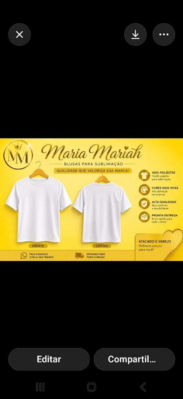 Camisas para Sublimação, 100% Poliéster