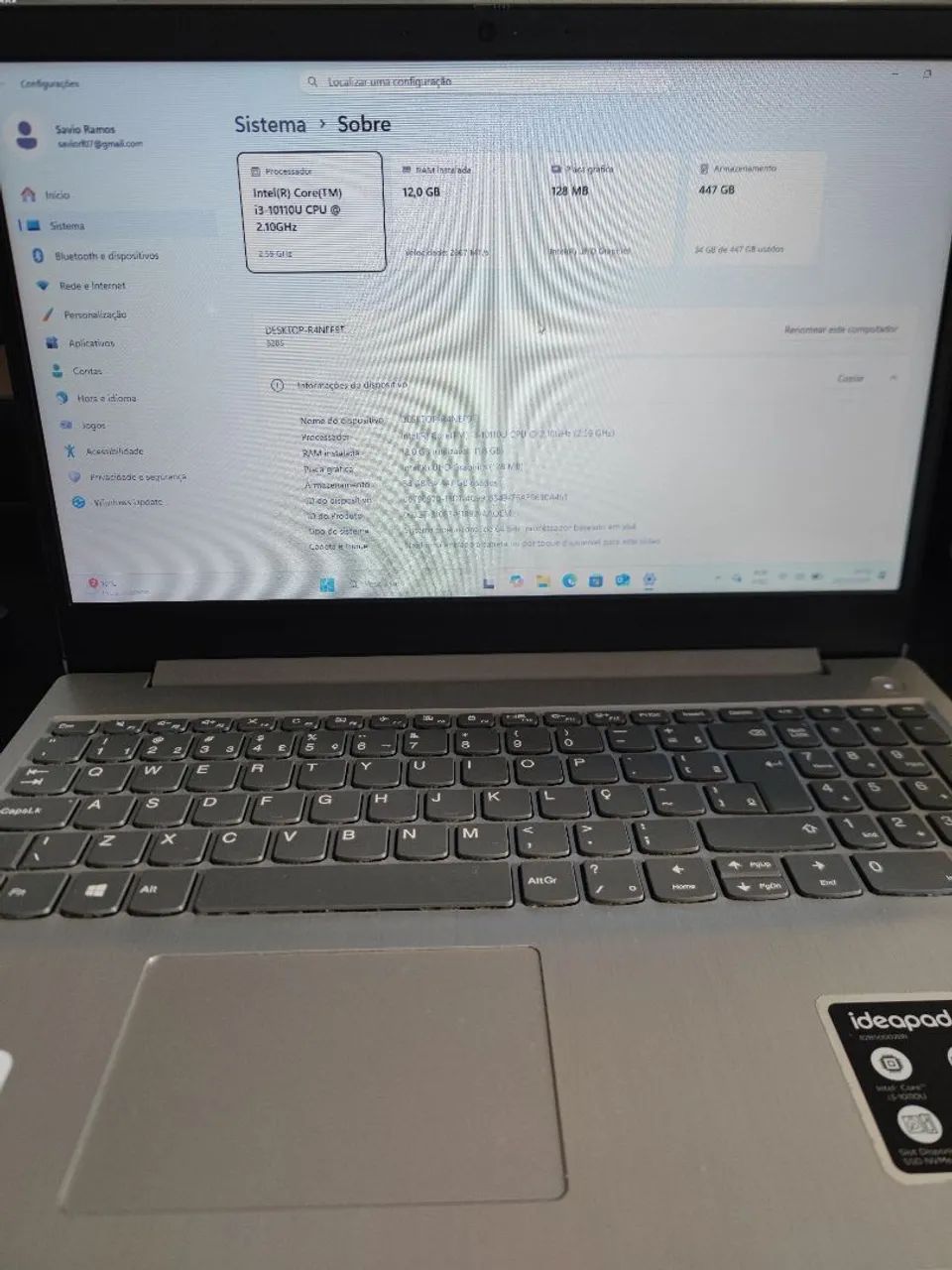 Notebook Lenovo i3 10 geração 12 ram SSD 480GB - Foto 5