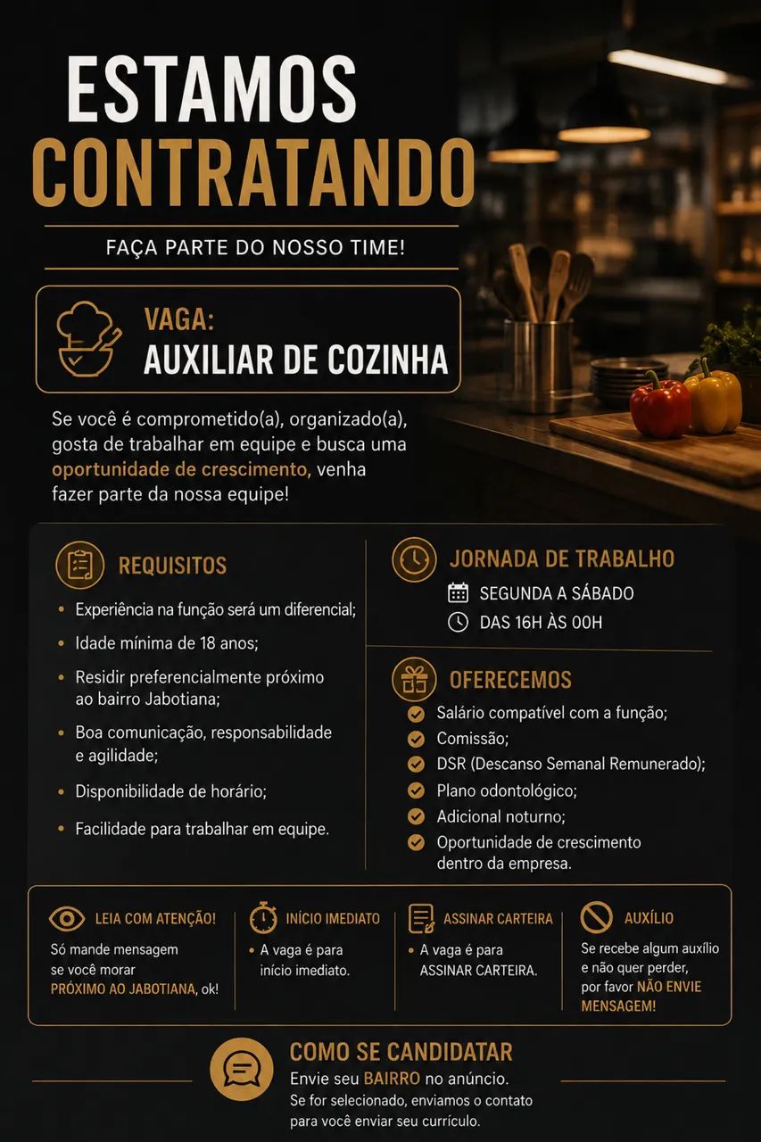 VAGA AUXILIAR DE COZINHA  