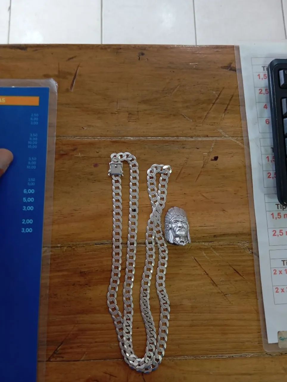 Dedera de prata do pajé e corrente de prata 9 mm 80 cm com fecho gaveta 