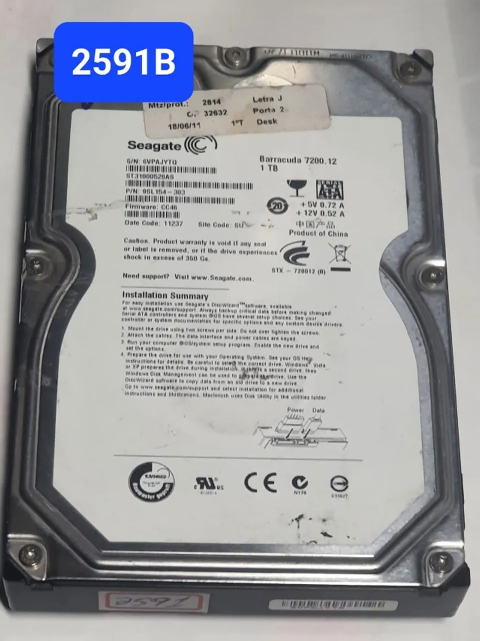 Placa Hd 1 Tb St31000528as - Fw: Cc46 - Cod. 2591b* - Foto 2