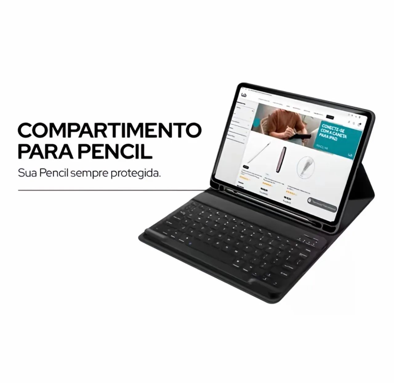 Capa case capinha com teclado ABS para iPad 7ª, 8ª, 9ª geração - Foto 3