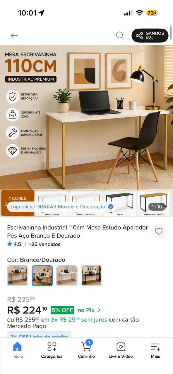 Mesa de escritório estilo industrial (branco e rose) - Foto 3