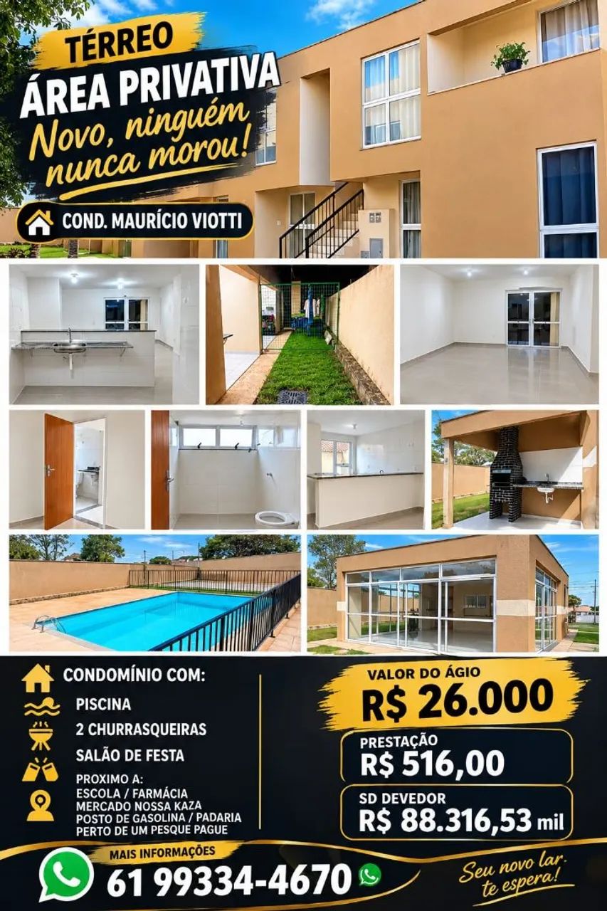 VENDO ÁGIO / APARTAMENTO TERREO NOVO 