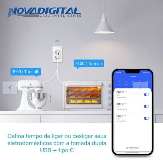 Tomada Inteligente Wifi Novadigital Dupla 20A e 10A Usb + USB-C - Foto 4