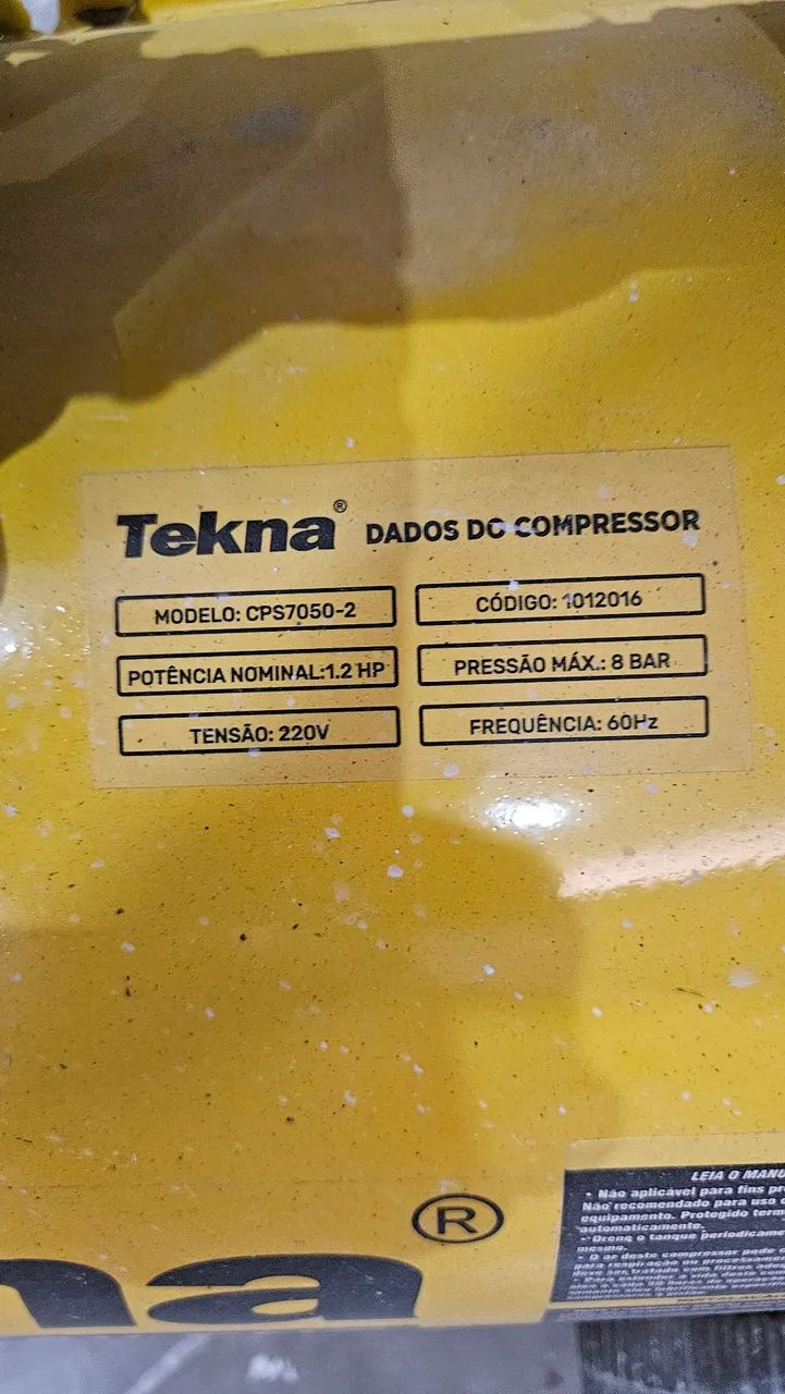 Compressor Tekna Super Silent CPS7050 1,2 HP 220V - Pouquíssimo Uso - Foto 3