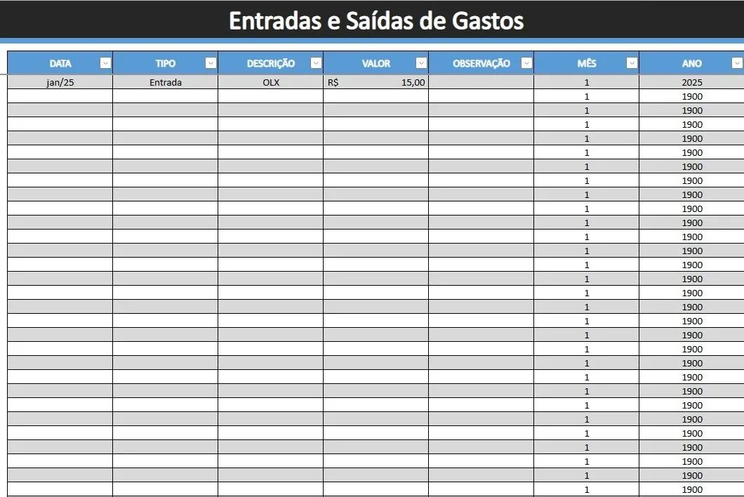 planilha para gastos financeiro
