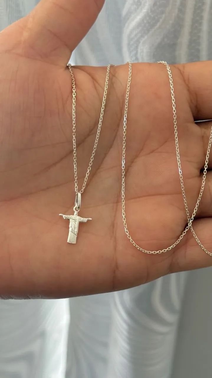 Corrente cadeado com Cristo Redentor - Prata  - Foto 2