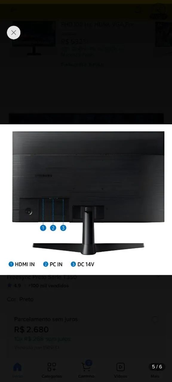 Monitor Samsung 24 Polegadas 75HZ  T350 - Foto 5