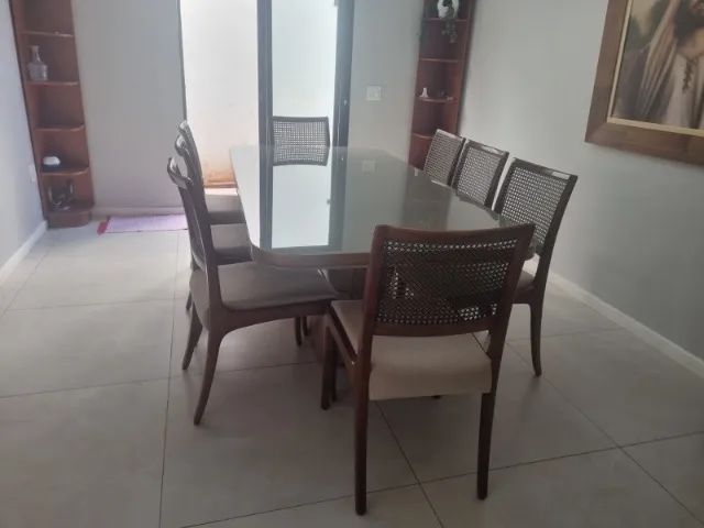 Mesa de jantar 8 lugares madeira e vidro laqueado  - Foto 3