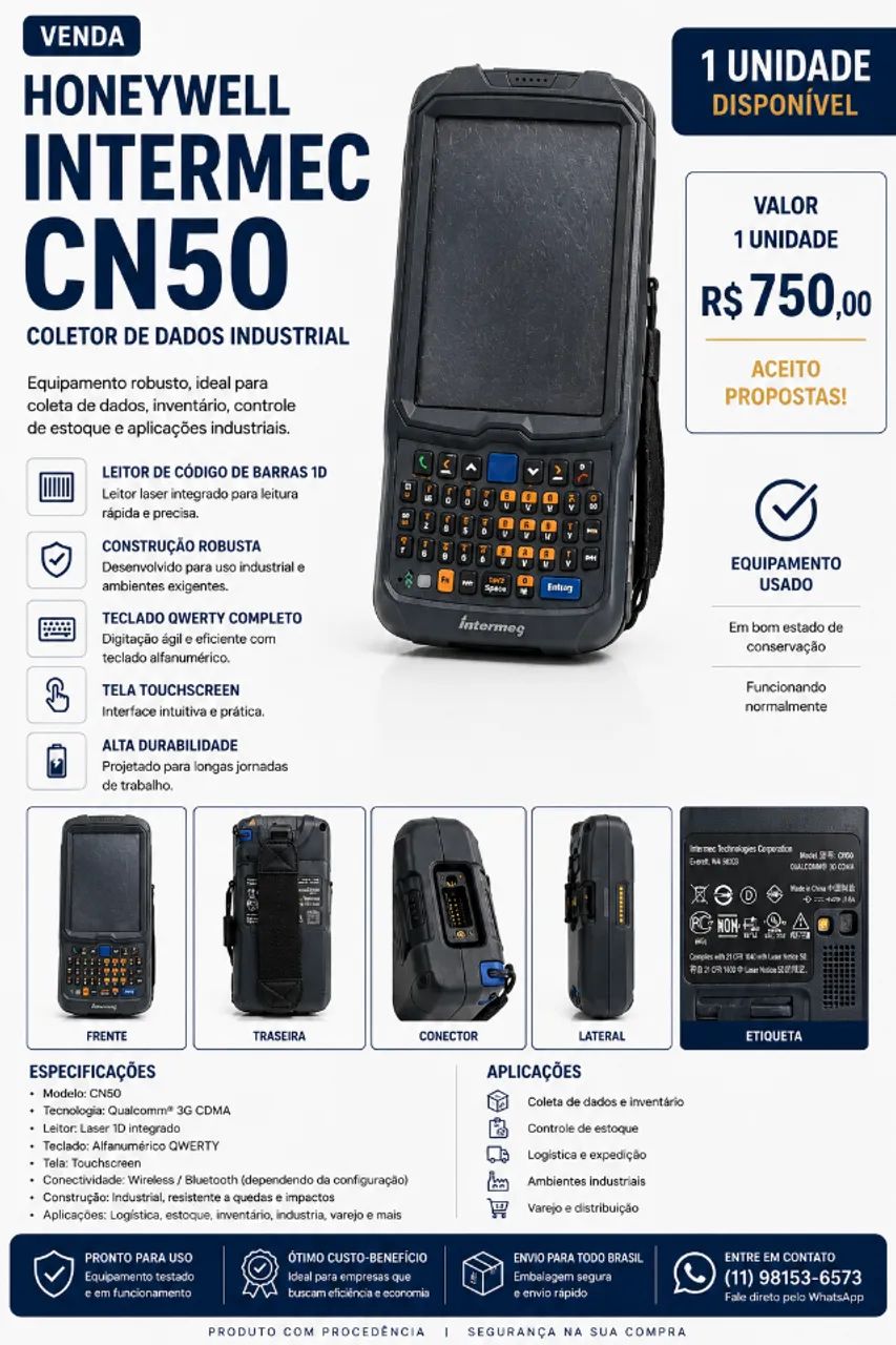 Coletores de Dados Honeywell Intermec CN50 Leitor Laser