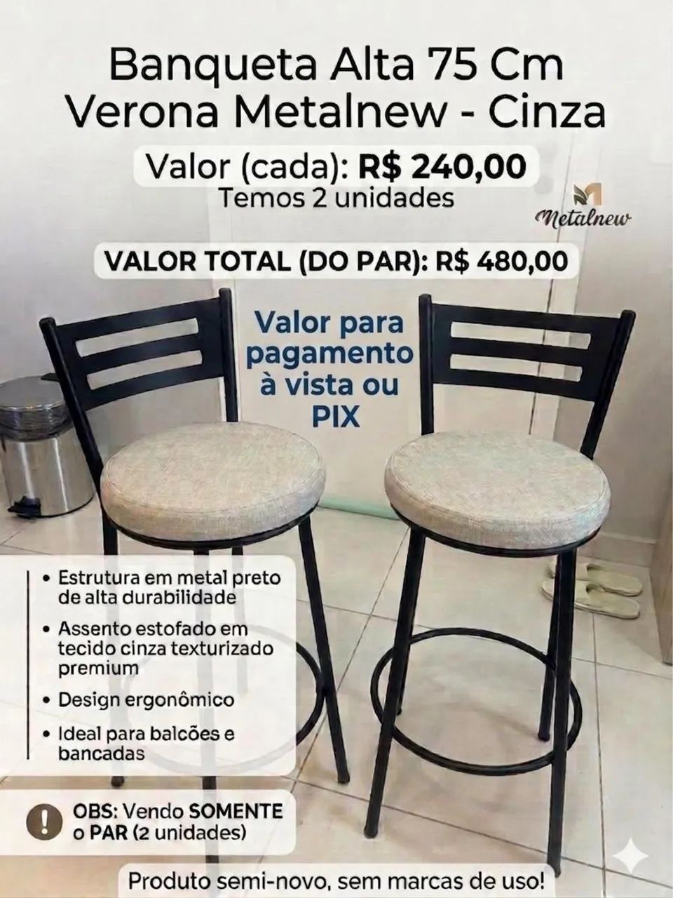 Banqueta alta 75 cm - Foto 4