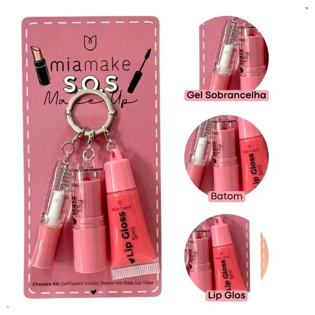 Kit Maquiagem Chaveiro Mia Make S.O.S - Batom, Gloss e Gel - Foto 3