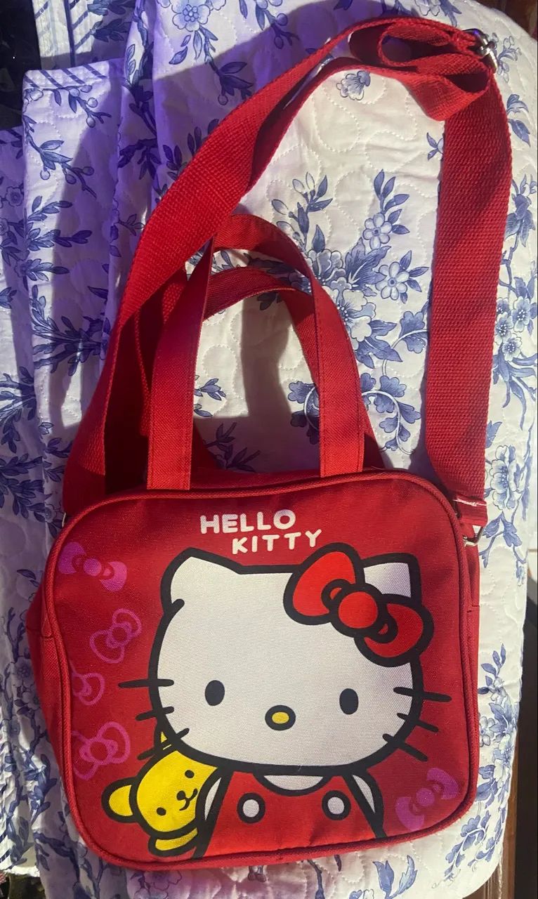  Bolsa de mão e ombro Hello Kitty vermelha - Foto 3