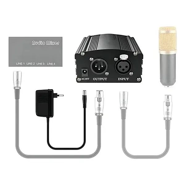 Fonte Phantom Power 48V Woopker com Cabo XLR para Microfone Condensador - Entrada  - Foto 2