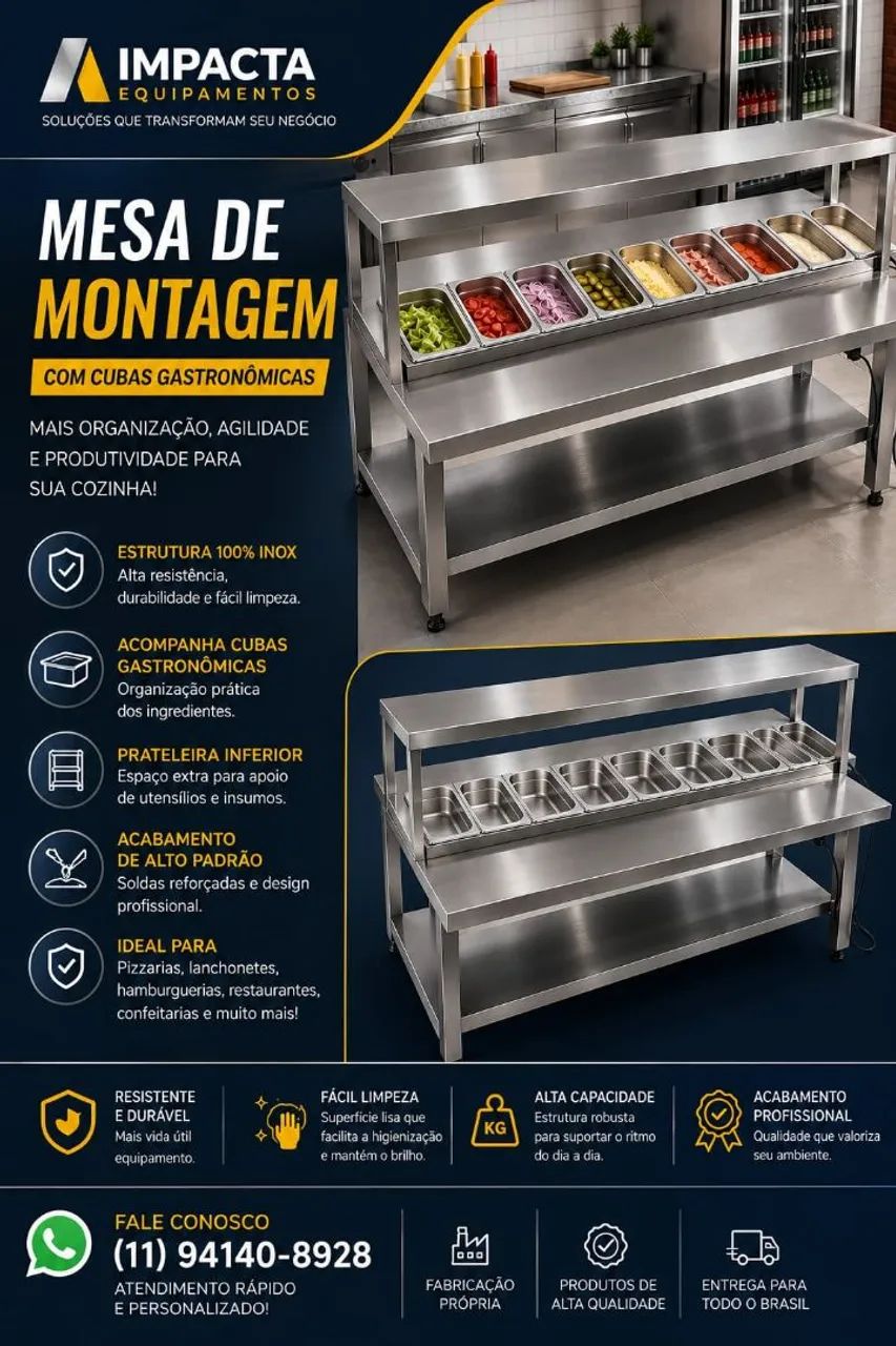 Mesa inox Com condimentador para montagem de lanches 