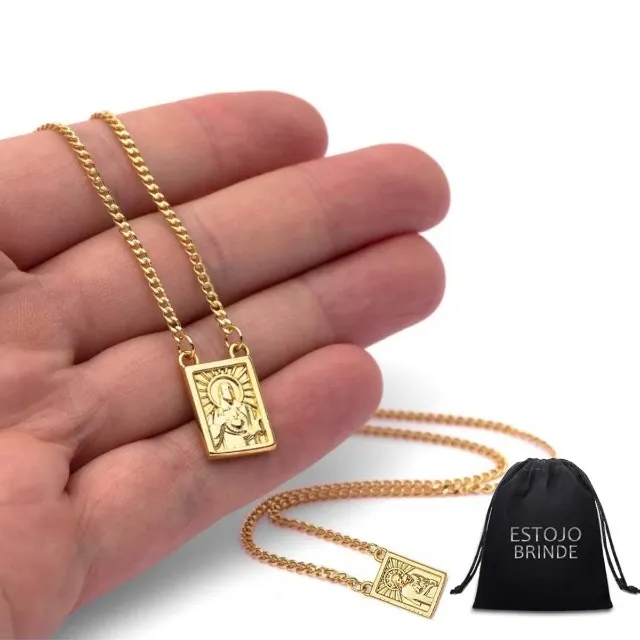 Escapulario Corrente Masculina 60cm Colar Cordao Banhado Pingente de Ouro