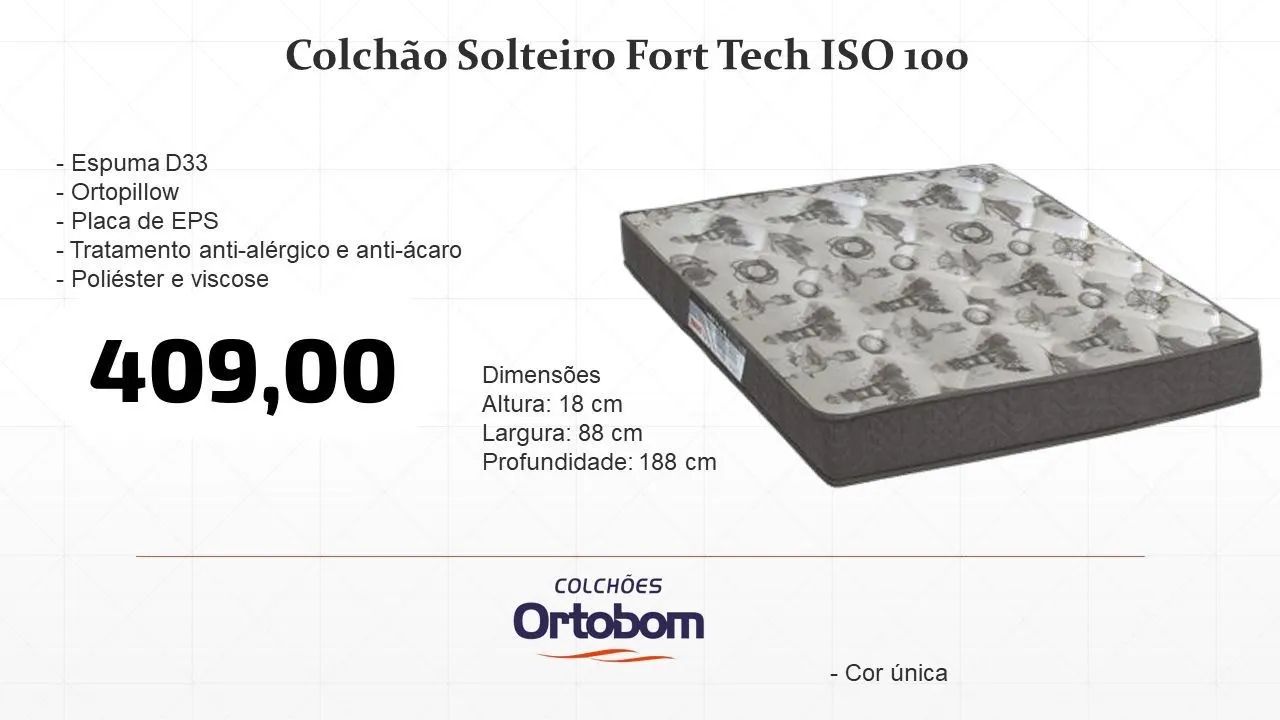 Colchão Solteiro Fort Tech ISO 100- ENTREGA HOJE!!