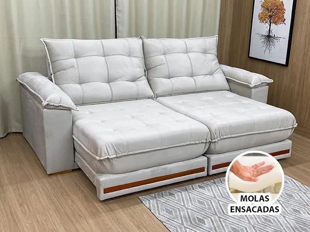 Sofá Retrátil Reclinável Retrô  2,50m Molas Ensacadas/D33 a76