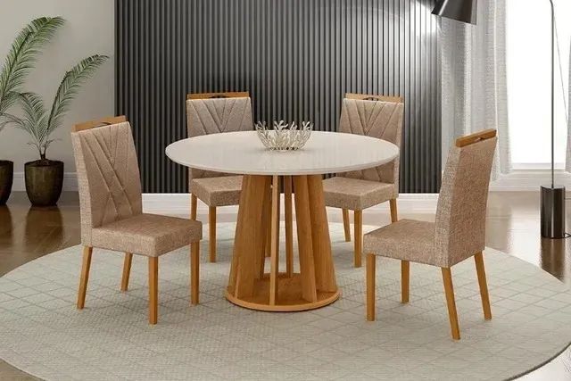 Dining Table Round Top With 04 Upholstered Chairs. Brand New Product Direct From Factory.64311797982467120