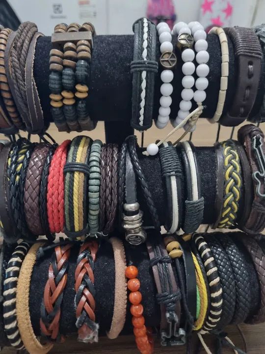 Pulseiras Masculinas - Couro, Trança e Metal