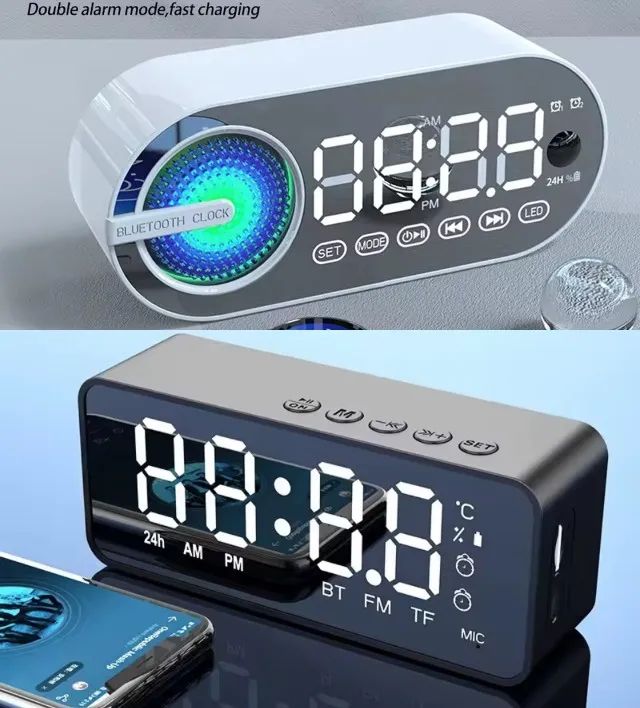 Caixa de Som Bluetooth Com Relógio Alarme Rádio Fm e Entrada SD - Foto 2
